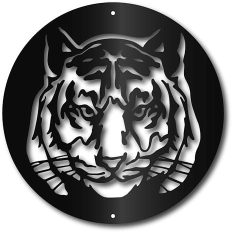 CREATCABIN Tiger-Wanddekoration Metall,Eisenkunst,Wanddekoration,Schwarze Tiger-Skulptur,Wandschild,Hängelinie,Tierausschnitt,Ornament Für Büro,Badezimmer,Wohnzimmer,Schlafzimmer,Küche,Garten,30x30cm