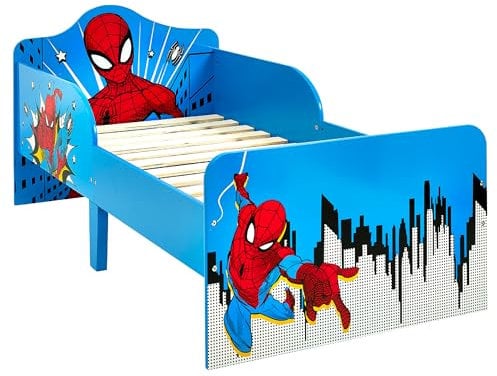 Marvel Spider-Man Kleinkindbett, stabile Holzwerkstoff-Konstruktion, geschützte Seiten, Holzlatten, passend für 140 x 70 cm große Matratze (Matratze nicht im Lieferumfang enthalten)