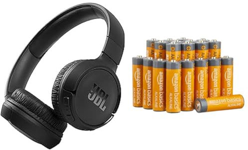 JBL Tune 510BT – Bluetooth Over-Ear Kopfhörer in Schwarz– Lange Laufzeit von bis zu 40 Stunden & Amazon Basics AA-Alkalibatterien