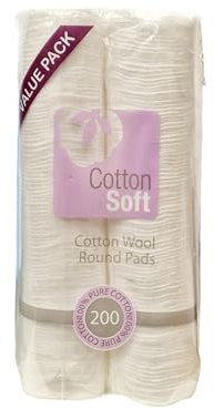 Pure Cotton Wool Pads Twin Pack - 200 Non-Fleecing, No-Shed, 100% Cotton Rounds for Gentle Makeup Removal, Facial Care, and Manicures