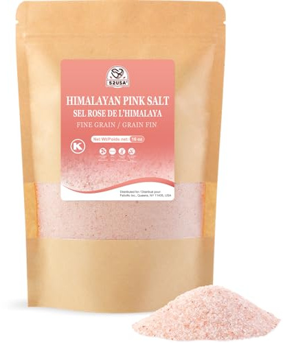 52USA Sel rose de l'Himalaya à grains fins, sac refermable de 0,5 kg, sel de table rose pur, sel minéral naturel, casher, sans colorants artificiels, sans additifs, sans gluten, pour la cuisine, la