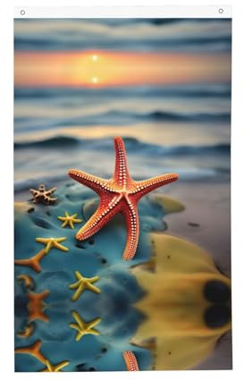 Bandiera da giardino con stelle marine colorate 3 x 5 Ft verticale doppia faccia bandiere rustiche decorazione esterna cortile fattoria