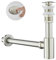 KEOKBON Universal Siphon Set für Waschbecken & Waschtisch, Syphon Pop up Ablaufgarnitur ohne Überlaufloch Stöpsel Abfluss Geruchsverschluss Reinigungsöffnung passgenau Röhrensiphon, Gebürstetes Nickel