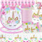 Licorne Vaisselle,Vaisselle De Fête Licorne,Party Licorne Vaisselle Anniversaire,Kit Vaisselles Anniversaire Nappe, Ballons, Assiettes,Serviettes et Gobelets en Papier (60PCS 16Invités)