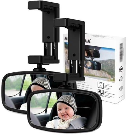 Baby Rückspiegel, Kinderspiegel Mit Gefederten Clips, Glas-Spiegel, 360° Drehbar, für Kindersitz in Meisten Autos (129 * 65.8mm) (2 Schwarz)