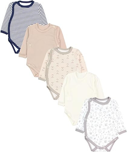 TupTam Baby Body Langarm – Wickelbody Langarm für Jungen & Mädchen, 5er Pack, 100% Baumwolle, OEKO-TEX, Farbe: Igel Füchse Streifen Ecru Beige Dunkelblau, Größe: 74