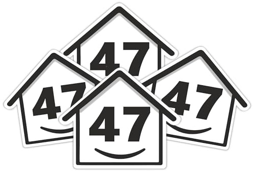 4 x Bin Numbers for Wheelie Bins, 1-99, 15cm ‘Happy House’ Design Dustbin Stickers, Easy Application Stick On Number Stickers - Weatherproof Self Adhesive Vinyl, Black (47)