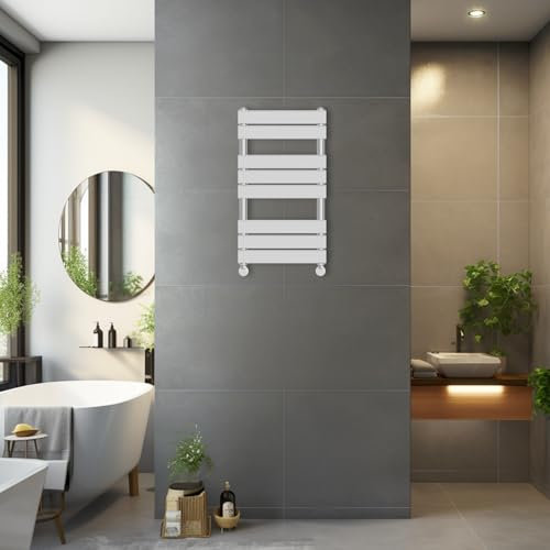 Blümme 800 x 450mm Heated Towel Rail Radiator Central Heating Modern Flat Panel Bathroom Warmer Wall Mounted Ladder Rad Chrome