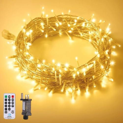 Fairy Lights Plug-in Waterproof 15M/130 LED String Lights - 8 Modes Remote Control Christmas Tree Lights for Indoor/Outdoor Garden, Bedroom Decorations (Warm White)