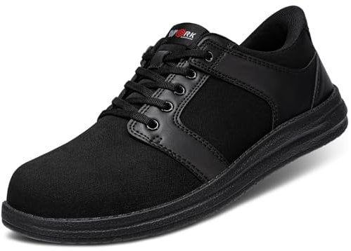 LARNMERN Slip On Safety Trainers Men Steel Toe Cap Work Shoes Safety Sneakers Lightweight Comfortable(9 UK, Black)