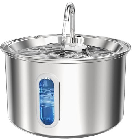 Cat Water Fountain Stainless Steel, 3L/101oz Pet Water Fountain, Dog Water Fountain with Quiet Pump, Water Fountains for Cats Indoor with 4-Layer Filtration
