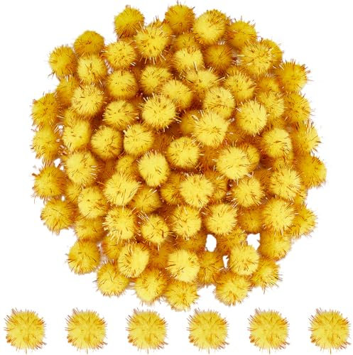SUNNYCLUE 120 Stück Glitzer Pompon Goldene Pompom Bälle Großpackung 15mm Faser Funkelnd Weich Flauschig Dekoration Rund Flauschig Lametta Bälle Glitzer Pompons Für Heimwerker Kunsthandwerk Katzen Wei