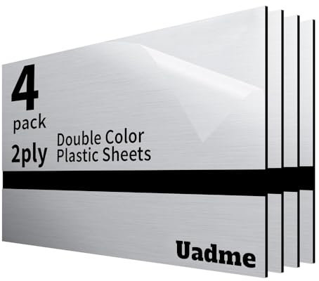 Uadme Placa Acrilico Corte Laser, 4 Hojas de Plástico ABS, Placa de Grabado Láser de Doble Color, 20x30 cm para Grabado Láser,Placa de Plástico Personalizadas a Medida (Negro sobre plata cepillada)
