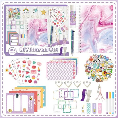 ROEOWENE 153 PCS Scrapbook Zubehör DIY Scrapbook Set Junk Journal Kit Sticker Scrapbooking Zubehör Sticker Aesthetic A5 Notizbuch Bastelset Tagebuch Weihnachten Kreative Geschenke für Teenager-Lila