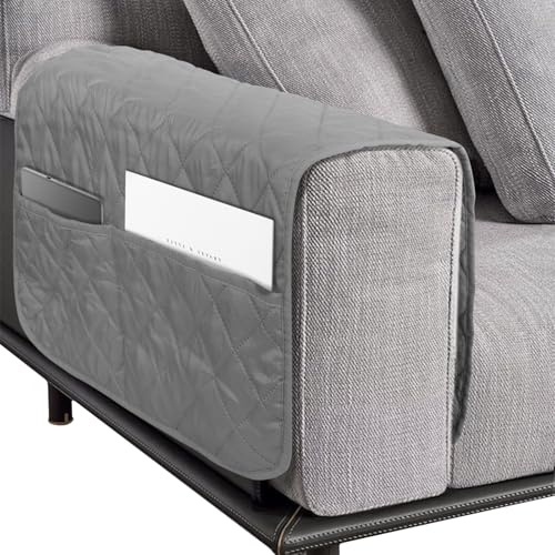 NiCola Sofa Arm Rest Cover 1pc Armchair Arm Covers with Pockets, Anti-Slip Armrest Chair Covers, Washable Polyester Spandex Recliner Chair Armrest Covers for Sofa Couch, Armchair (Grey)