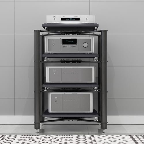 IMUNKT 1 2 3 4 Capas Gabinete De Audio Equipo HiFi, Gabinete De Tocadiscos, Soporte De DVD, Mueble De TV Esquina, Estante De Almacenamiento para CD(Black Frame,4-Tier)