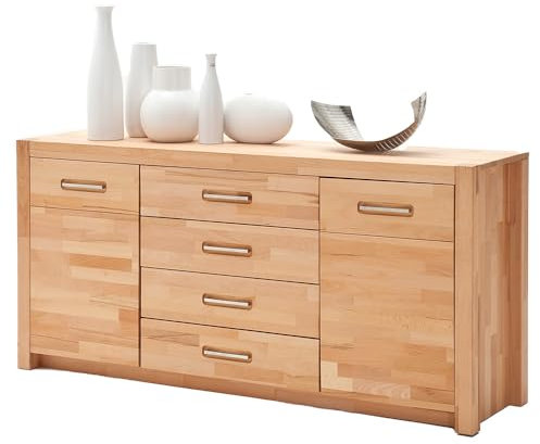 Lomadox Wohnzimmer Sideboard Kommode 163 cm, Kernbuche massiv geölt keilgezinkt, Echtholz/Massivholz