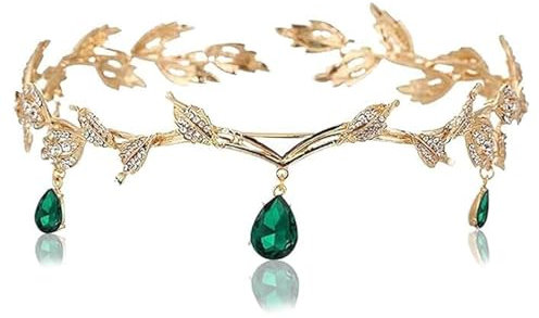 FAINCA Elfenkrone, Elfen Schmuck, Waldfee Elfen Krone, Retro Elfen Kopfschmuck, Hochzeit Braut Diadem, kopfschmuck elfe, für Cosplay, Hochzeiten (Grün)