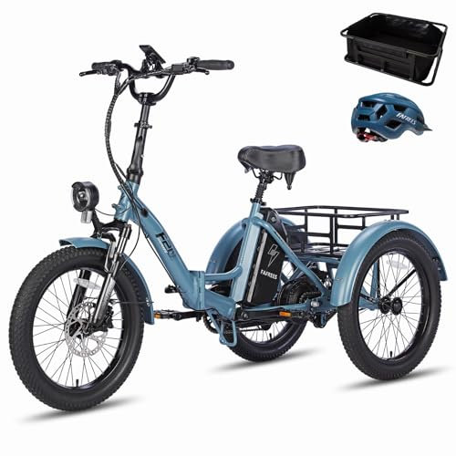 Fafrees F20 Mate E Bike Tricycle, 20 * 3.0 Inch Folding Electric Tricycle for Adults, 48V/18.2Ah Removable Battery, Rear Rack, Electric Cargo Trike or Senior, 25KM/H, Range 55KM-110KM (Blue)