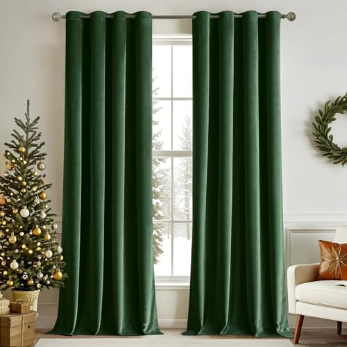 MIULEE Samtvorhang mit Ösen, Vorhänge Blickdicht 140x300 cm Dunkelgrün 2er | Weicher Gardinen Blickdichter Samtvorhang mit Ösen, Thermoverdunkelnd, Moderner Luxus für Wohnzimmer & Schlafzimmer