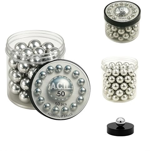 Bolas de aluminio premium en calibre 50 – Proyectores mecanizados con precisión de 12,5 mm (50 unidades) – Ammo de aluminio sólido para pistolas HDR y HDP – Reusable, acabado pulido