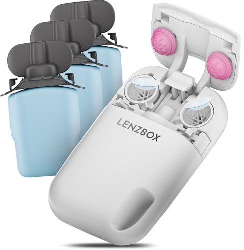 LENZBOX Soft Set inkl. 3X LenzCare - Premium All-In-One Kontaktlinsenbox für weiche Kontaktlinsen, Kontaktlinsenbehälter mit Flüssigkeit, reisetauglich & kompakt, Made in Germany, Farbe Fuchsia