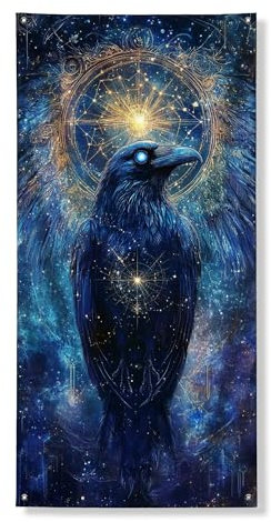 Majestätischer Raben-Türabdeckung, Banner, dekorativ, mystisches dunkles Vogel-Design, Haustürdekoration, für drinnen und draußen, Halloween-Themen-Hintergrund, 91,4 x 183,9 cm