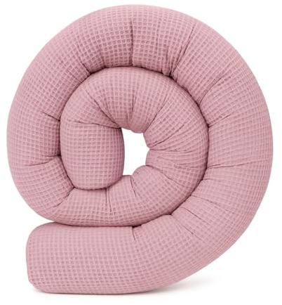 Schlangenmanufaktur® Baby Bettschlange Kuschelschlange Waffelpique Altrosa, Handgemacht in Bayern aus Öko-Tex® Materialien, Laufstall-Umrandung (200x13cm)