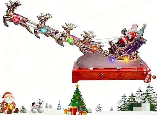 Weihnachtsmann im Schlitten mit Rentieren,Weihnachtsdeko mit Musik,Weihnachten Dekoration Musik LED Leuchtender,Weihnachtsdeko innen,Bunte Dioden,Batteriebetrieben,Geschenk für Kinder Weihnachten
