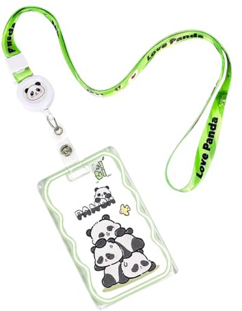 OIXEYA Ausweishülle mit Band, Einziehbare Badge Reel, Hals Lanyard Strap, für Lehrer, Büroangestellte, Student Geschenke (Panda)