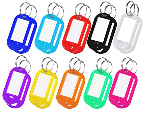 Oderra 20 Porte Clef, Porte Clé en Plastique 10 Couleurs | Porte clés couleur étiquette Inscriptibles pour clés de maison, étiquettes à bagages, de Nom D'animal de Compagnie Étiquettes