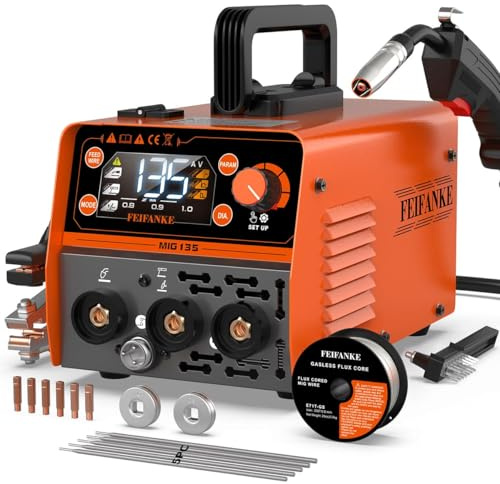 FEIFANKE MIG135 Poste A Souder Fil Fourré 135A 230V Poste à Souder IGBT Synergique 3 en 1 Poste A Souder MIG ARC TIG Alimentation Rapide Du Fil Compatible avec Fourré E308LFC-O
