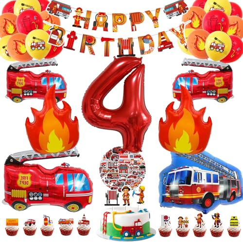 Feuerwehr Deko Kindergeburtstag, Feuerwehr Geburtstag Deko 4 Jahre, Feuerwehrmann Geburtstagsdeko, Kindergeburtstag Feuerwehrauto Dekoration, Geburtstag Dekoration für 4 Junge