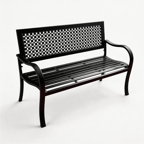 homelikesport Gartenbank Metall 2-Sitzer, Wetterfeste Sitzbank Outdoor, Balkonbank mit Blumenmuster Rückenlehne & Armlehnen, Stabiler Eisenbank für Garten & Terrasse, 124x17x67,5cm, Schwarz