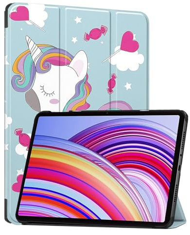 Techsuit für Xiaomi Redmi Pad Pro und Poco Pad Hülle mit 360 Schutz, Mikrofaser Innenfutter, Verstellbare Betrachtungswinkel, Schlankes Design, Anti Fingerabdruck, FoldPro Series, PU Leder, Unicorn