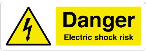 Set of 2 Electric Shock Risk Stickers – 150 x 50mm Self-Adhesive Vinyl Electrical Hazard Warning Labels for Indoor and Outdoor Safety Use