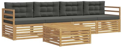 vidaXL Outdoor-Sofagarnitur 5 pcs Weiß und Anthrazit Massivholz Akazie, Gartenmöbel, Moderne Sitzgruppe, L-förmiges Sofa für Terrasse, relaxen im Lounge-Stil