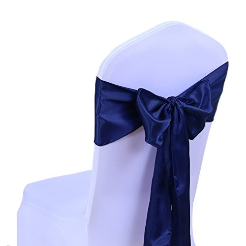 SINSSOWL 25 stück Hochzeit Dekoration Mehrfarbig Satin Stuhl Bezug Bow Ties in Event & Party Supply Stuhl Schärpen- Marineblau
