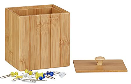 Relaxdays Aufbewahrungsbox mit Deckel, Holzbox klein, Ordnungsbox Bambus, Vorratsdose Holz, HBT: 10 x 10 x 8 cm, natur