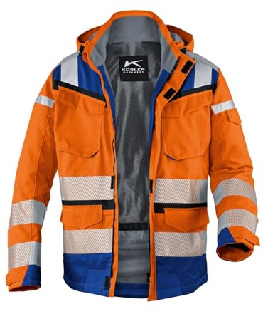 KÜBLER REFLECTIQ Wetterjacke Sympatex® PSA 2 – Jacke mit reflektierenden Elementen und Z‑Liner-Konstruktion warnorange/kbl.blau Gr. XL
