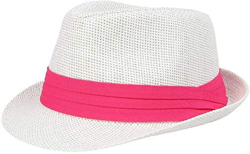 Nicky Adams Countrywear Unisex Trilby Straw Paper Sun Hat with Pleated Band - Lightweight Summer Fedora for Beach, Festival, Vacation - Stylish Sun Protection Pink
