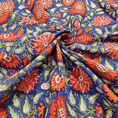 Traditional Jaipur Tessuto di Cotone Stampato a Blocchi Tessuto Indiano Stampato a Mano, Tessuto di Cotone Morbido di The Yard Fabric, Tessuto con Stampa Jaipuri Kurti per Abito Estivo (20 Yards)