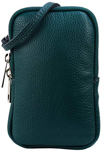 SH Leder Damen Echtleder Handytasche Umhängetasche Geldbörse Multifunktion Beutel Mini Bote Abnehmbar Verstellbar Schultergurt Handy bis 6,8 Zoll 11x18cm Jana G269 (Petrol)