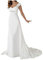 Stillluxury Robe de mariée en mousseline de soie à la taille de l'Empire Robes de mariée pour la mariée Cap manches une ligne robe de mariée w84 - Blanc - 46