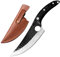 Dream Reach Viking Ausbeinmesser Handgeschmiedetes volles Tang Japanischer Koch Fleischbeil mit Lederscheide Carbonstahl für Küche Outdoor BBQCamping Geschenk