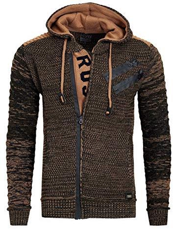 R-Neal Kapuzen-Strick-Jacke Herren Strick Pullover Jacke mit Kapuze und Ausgefallenem Zipper Future Design 344