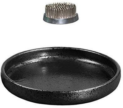 VALICLUD Ikebana Vase Keramik mit Ikebana Kenzan Rund Blumenfrosch Japanisch Ikebana Blumenarrangement Kunst für Büro Zuhause Dekoration (Schwarz)