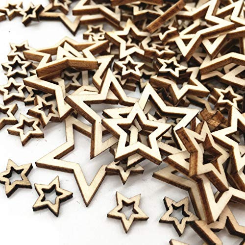 300 pcs Holzsterne Sterne Holz Dekosterne Holzverzierung Unvollendete Holzverzierungen Dekoration Holz Ornament,für Weihnachten Hochzeit Party DIY Handwerk Tisch Streuung Dekoration 3 Größen(1/2/3)cm