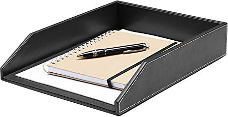 Gallaway Leather Letter Tray Organizer - PU Leather Desk Tray, Perfect for Office Organization, Document Holder Fits A4 Paper, Stackable Drawers for Extra Storage (Black)