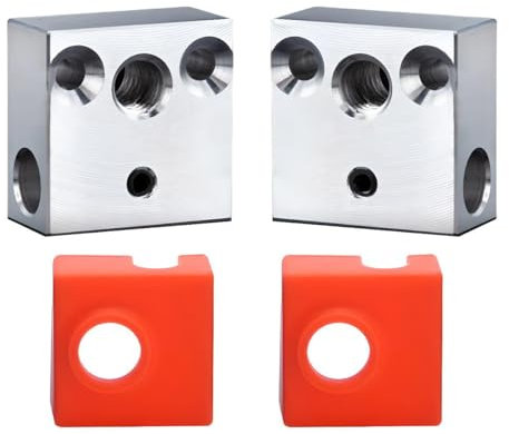 Super Print 2PCS Ender CR10 Heizblock with Silicone Sock for Ender 3/Ender 3 V2 /Ender 3 Pro/Ender 5/Pro CR-10 /CR-10S/CR-10 S4, S5,MK8, MK9 Hotend. （CR10 Heater Block Aluminum）